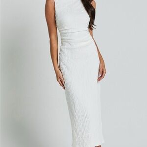 ALEKS MIDI DRESS - HIGH NECK BODYCON DRESS IN OFF WHITE